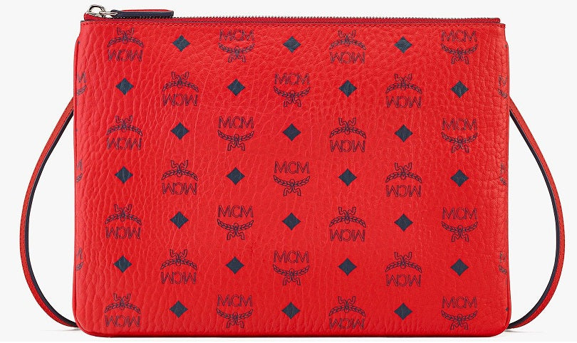 NEW Authentic MCM Crossbody Pouch in Visetos Original / BLACK & RED