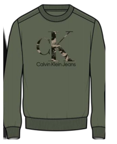 Calvin Klein L/S  Camo Monogram Crewneck Sweatshirt 40DC416- Dusty Olive